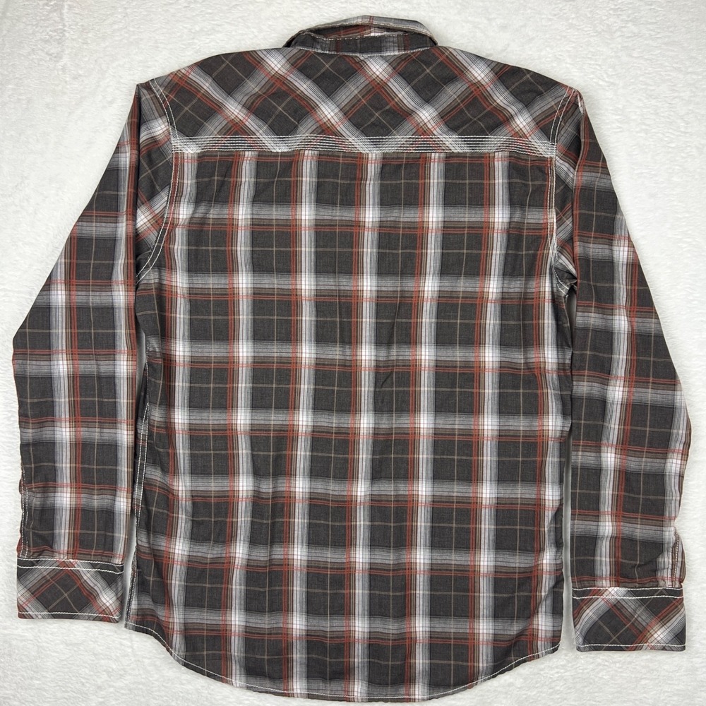 BKE Shirt Men Large Brown White Plaid Long Sleeve Athletic Fit Buckle - Picture 2 of 9